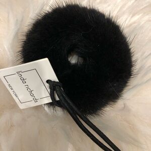 NWT! Super Cute! Linda Richards Mink Hair Scrunchie in Black